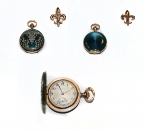 Швейцарские карманные часы с гильошированной эмалью и алмазами