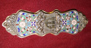 Серебряный в перегородчатой расписной эмали футляр для мезузы фигурный