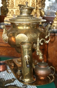 Самовар, лоток, чайник, труба из латуни