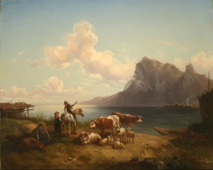 Неизвестный художник «Пастух со стадом на берегу»