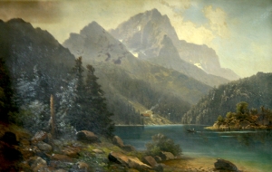 Неизвестный художник «Горное озеро с елями»
