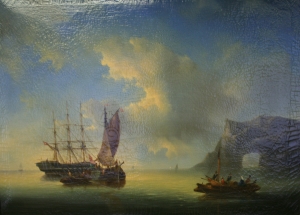 Неизвестный художник «Морской пейзаж с парусниками и лодкой»