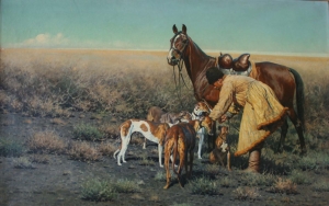 Унгевиттер Хуго  «Казак с лошадью и собаками в степи»